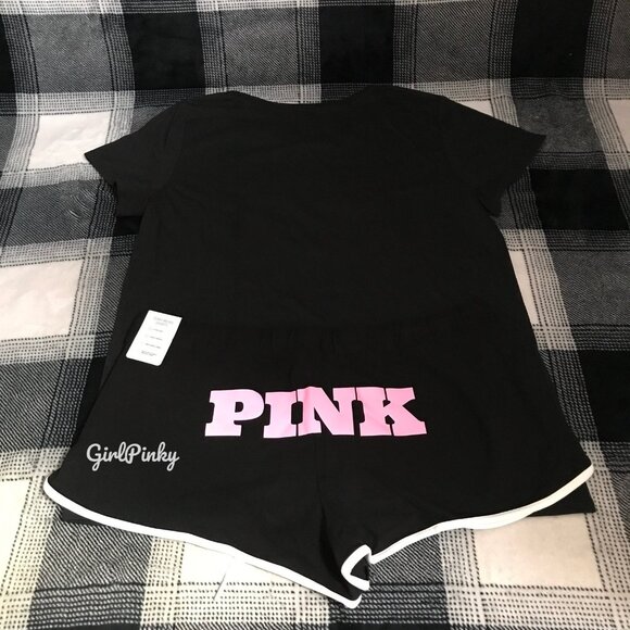 VS PINK BLACK COTTON MODAL MICRO SHORTS & ORIGINAL BLACK CAMPUS HEART TEE MEDIUM - Picture 5 of 9